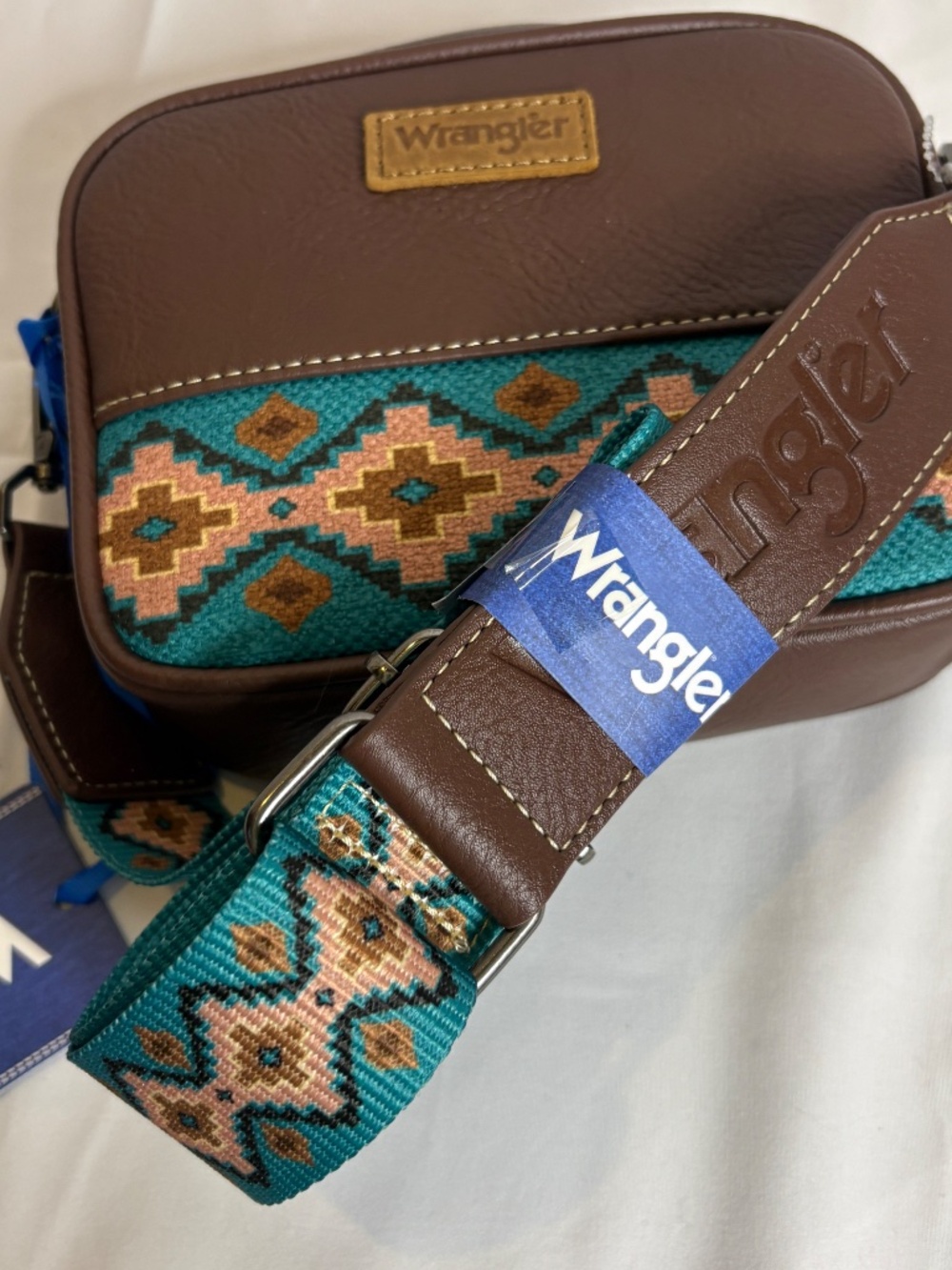 Wrangler Western Aztec Women's Crossbody Bag Western Print Canvas Front & Strap - Picture 5 of 9